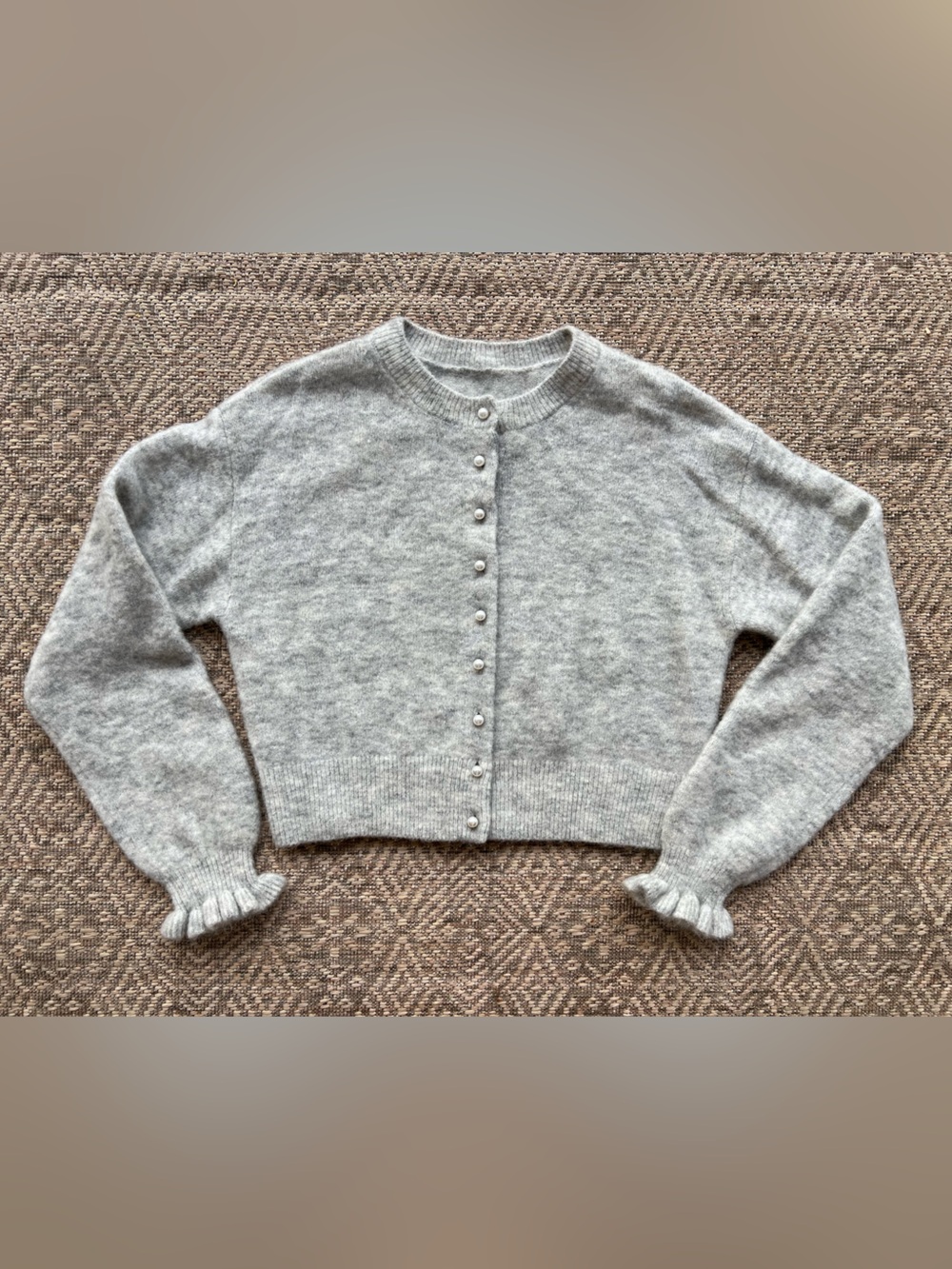 & Other Stories Mohair Wool Blend Cardigan Gray Fuzzy Cropped Pearl Button Front